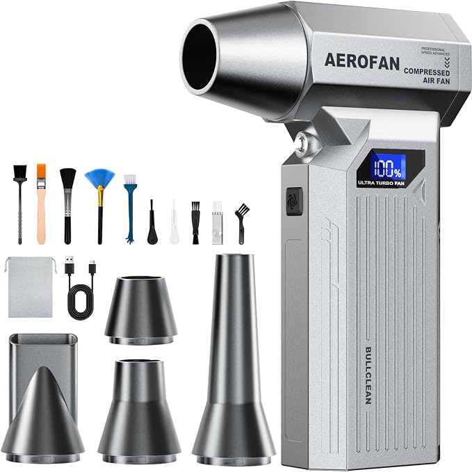 Compressed Air Duster, 160000RPM Cordless Electric Air Duster, LED Light | 4-Gear Adjustable Computer Blower Duster, Mini Hand Turbo Jet Fan, Rechargeable Air Gun for PC/Keyboard/Car/Home/Outdoor