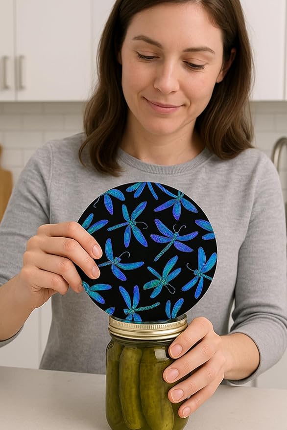 Andreas Silicone Jar Opener, Dancing Dragonfly – 6.25" Non-Slip Lid Gripper & Garlic Peeler, Food and Dishwasher Safe, Multi-Use, Durable Silicone & Fabric, Made in the USA, JO-260