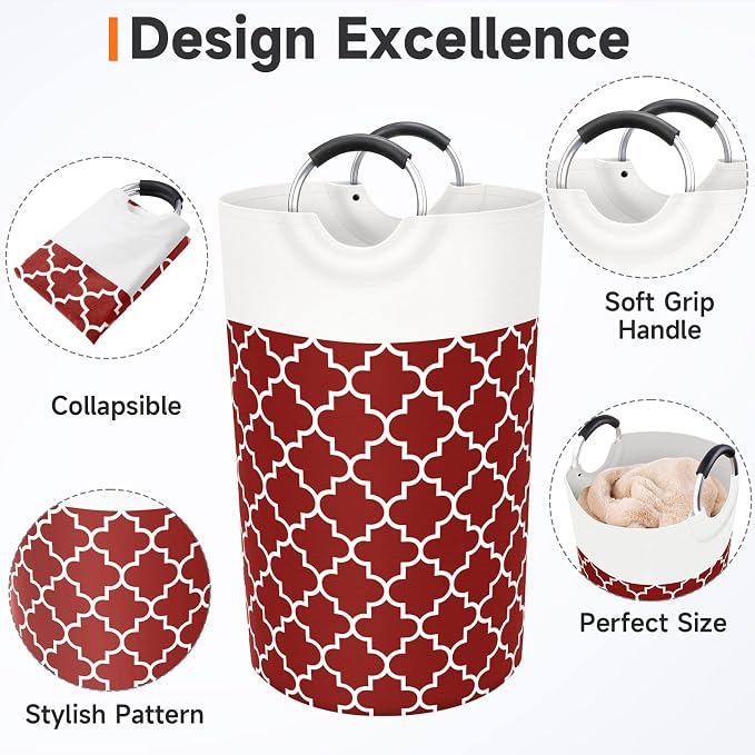 Fabspace Large Laundry Basket Laundry Hamper Bag Washing Bin Clothes Bag Collapsible Tall with Handles Waterproof Travel Bathroom College Essentials Storage for College Dorm, Family, 82L (Red) | Freestanding Laundry Hamper, Waterproof Dirty Clothes Sto...