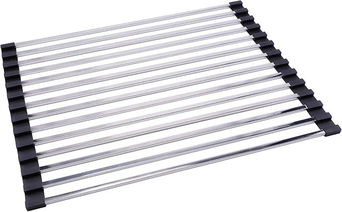Roll Up Dish Drying Rack Over the Sink 304 Stainless Steel Kitchen Drainer | Durable and Rust Proof, Support Heavy Load, Easy to Clean, Foldable, Space Saving, Anti-Slip, Multipurpose, 17 x 13 Inches