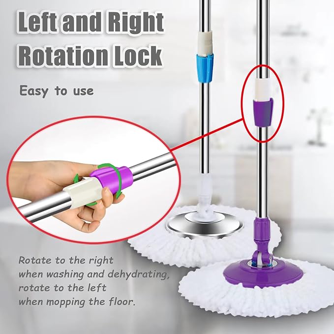 Spin Mop Replacement Mop Handle, 49-inch 360 Degrees Rotating Telescopic Replacement Mop Stick with Stainless Steel Disc for Spin Mop Bucket Cleaning System (Stainless Steel Disc, Purple)
