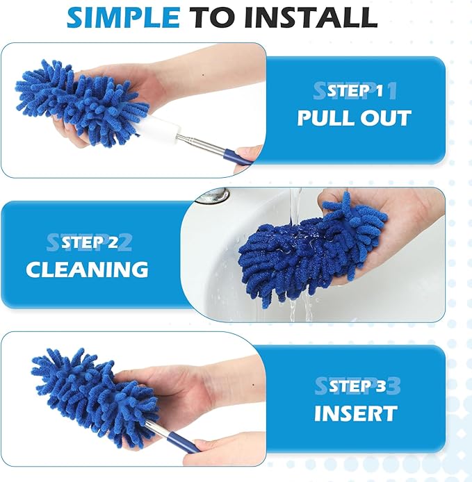 ZZ LAZYCOTTAGE 12 Pack Microfiber Dusters for Cleaning, High Duster with Extension Pole, Long Handled Feather Dusters, Household Cleaning Supplies for Ceiling, Car, Furniture, Fan, Sofas(Blue)