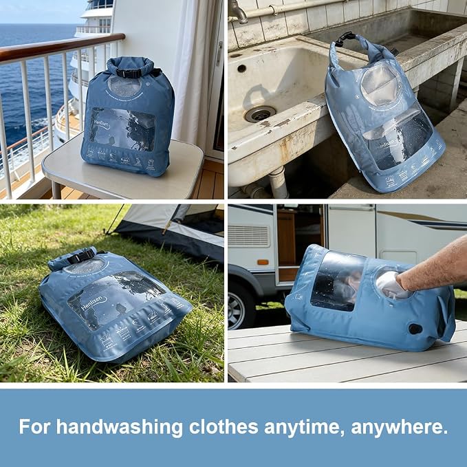 Portable Washing Bag Hand Wash Bag Travel Manual Washer RV Laundry Solution | Camping Washing Machine, Hand Washing Bag, Clothes Washer for Backpacking, Cruise and Vacation Essentials, Travel Washer Bag