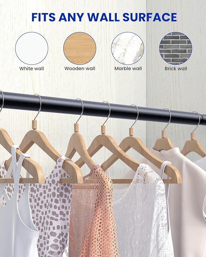 Supforce 2 PACK Closet Rods for Hanging Clothes, 17 to 28 Inches Stepless Adjustable Metal Closet Rod, 1.3 Inches Heavy Duty Clothes Hanging Rod for Closet Wardrobes Laundry RV, Black
