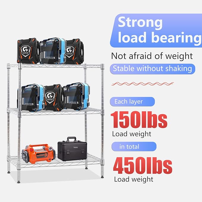 FDW 3 Tier Wire Shelving Units Metal Storage Rack 23L x 13W x 30H Adjustable Pantry Shelves NSF Kitchen Shelf for Kitchen Garage Small Places Commercial,Chrome