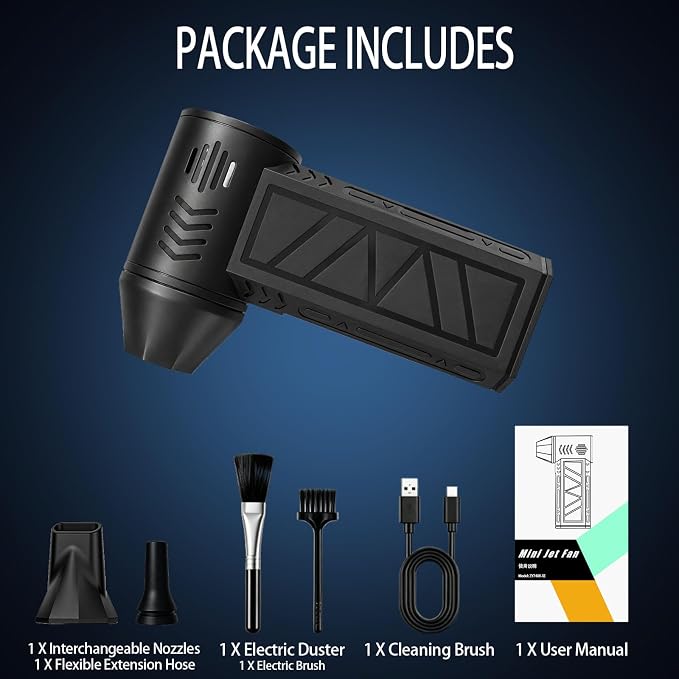 Compressed Air Duster, 130000 RPM Electric Air Duster, for Keyboard, Car | 4-Speed Adjustable Rechargeable Blower Gun, Portable and Reusable Air Blower for Computer and Cleaning Fallen Leaves