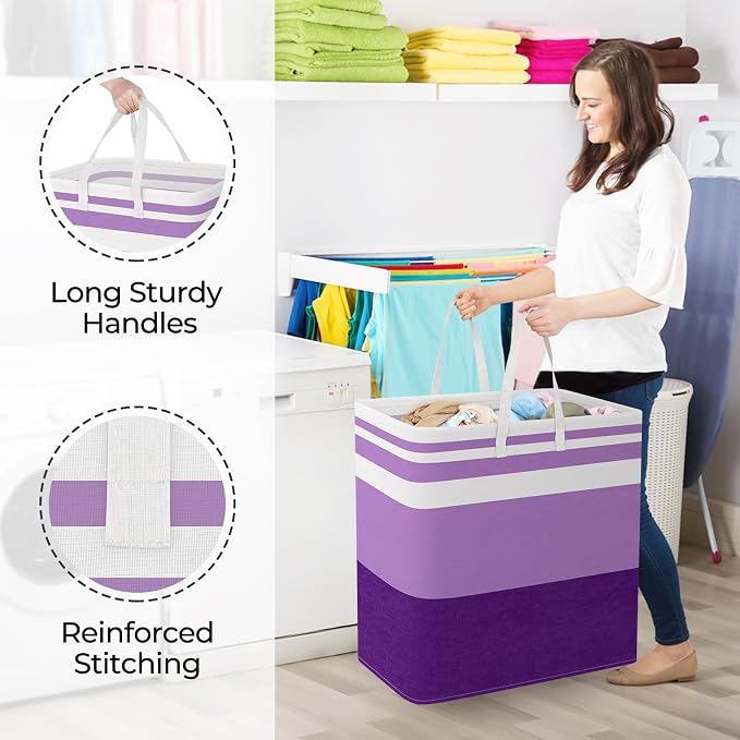 StorageRight Laundry Basket Hamper, 100L Collapsible Clothes Storage, Purple
