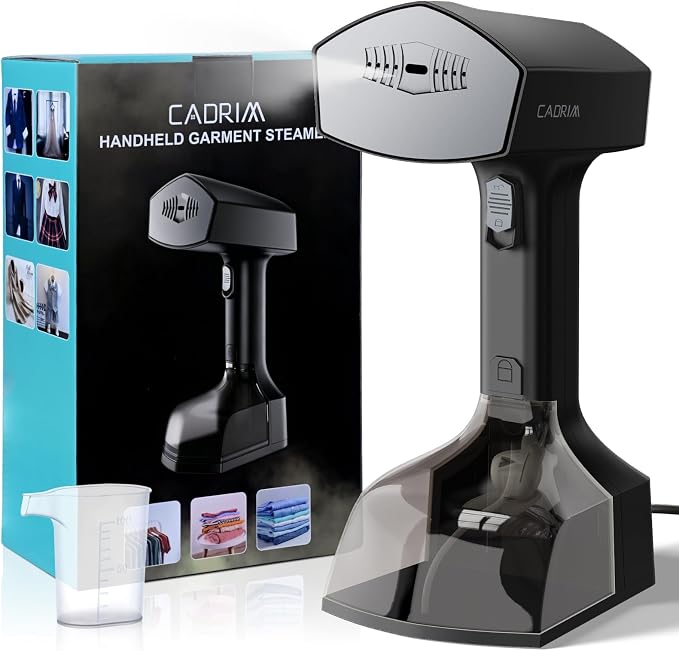 Cadrim Steamer for Clothes,Portable Handheld Fabric and Garment Steamer Iron Press Wrinkle Remover with Lint Remover & Fabric Brush – Black