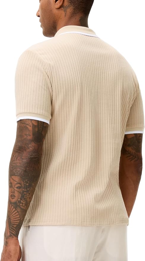 Comdecevis Men's Regular Fit Short Sleeve Knit Polo Shirts | Business casual, lightweight, breathable, stretch textured fabric, moisture wicking, easy care