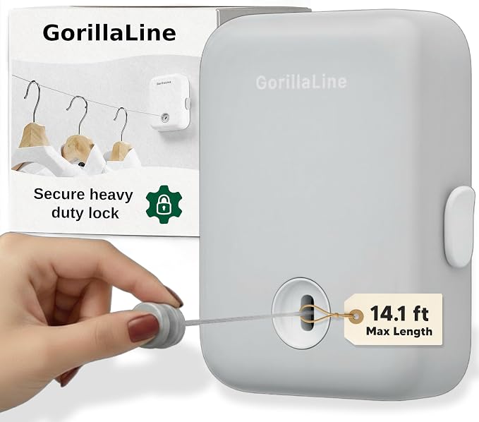 Retractable Clothesline Indoor Outdoor - GorillaLine Light Gray