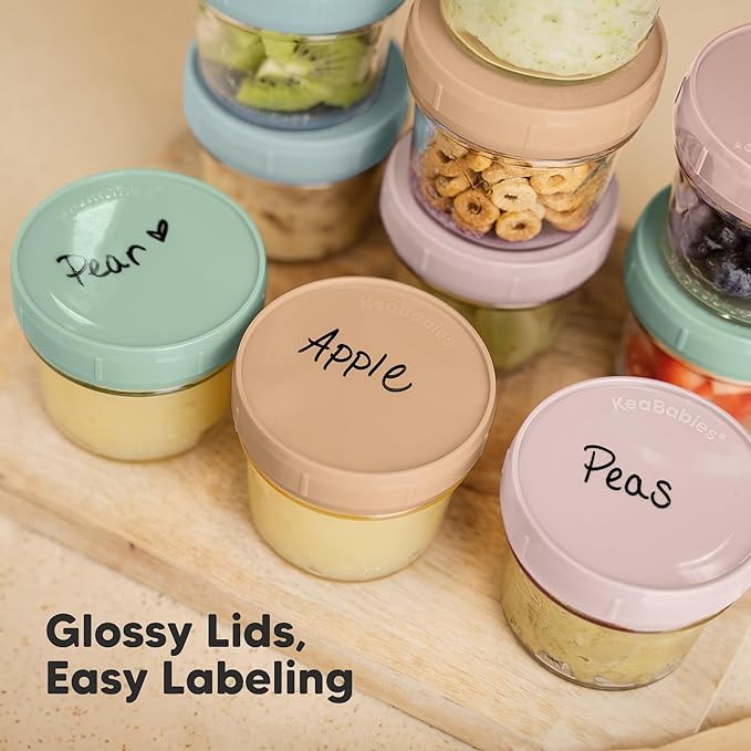 12pk 4oz Glass Baby Food Containers with Lids, Leak-Proof (Musk Dusk) | Microwavable Small Glass Jars, Baby Purees, Toddler Snack Storage Containers, BPA-Free, Dishwasher-safe, Freezer Safe