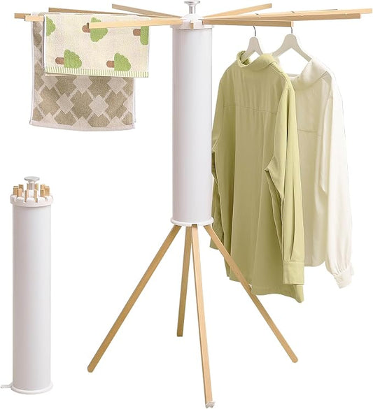 RFOUO Foldable Clothes Drying Rack with Wooden 12 Rods | Portable，Space-Saving Freestanding Drying Rack for Indoor Outdoor, Apartment, Bedroom, Laundry Room