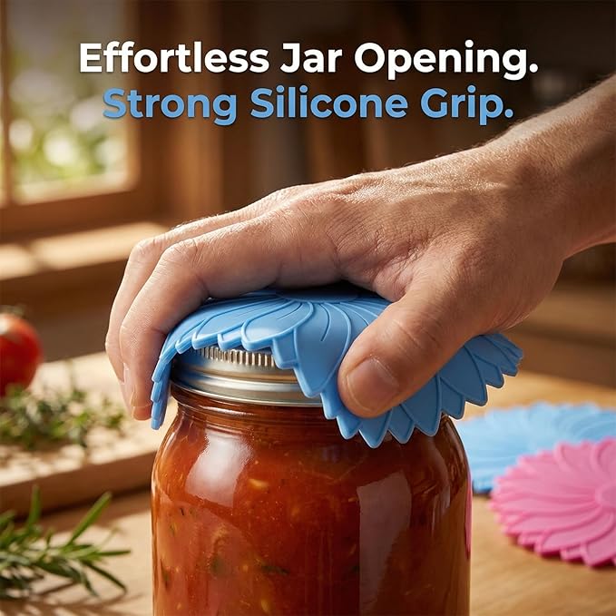 4 Pack Silicone Jar Opener Gripper Pads, Non-Slip Grippers for Opening Jars, Easy-Twist Jar Openers for Weak Hands and Seniors, Dishwasher Safe, Heat Resistant (Neutral Colors)