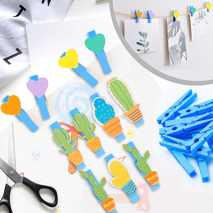 50PCS Colored Wooden Clothespins 2.9 Inch Color Clothes Pins for Pictures | Colorful Close Pins Wood for Photos Classroom School Decoration Craft Cheer, Deep Blue