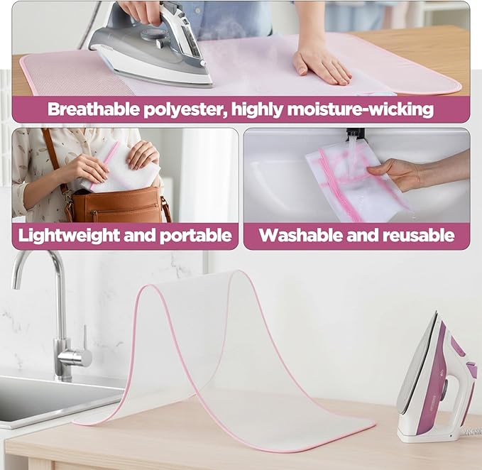 2 Pcs Press Cloth,Ironing Cloth to Protect Clothes,Clothes Scorch-Saving Iron Protector Insulation Pad,Polyester Mesh Iron Pressing Mat for Easy Irons Sewing(Pink)