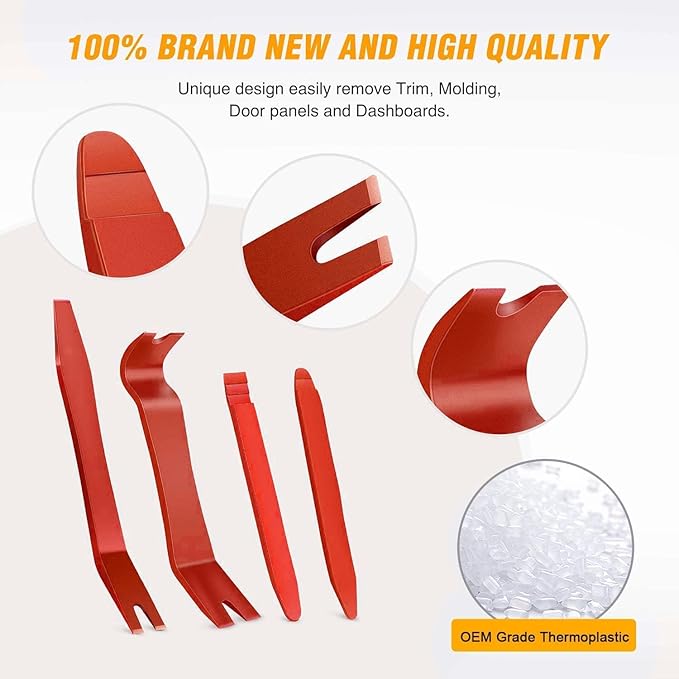 GOOACC 5 PCS Nylon Auto Trim Removal Tool Kit No-Scratch | Removal Tool Kit for Car Panel & Audio Dashboard Dismantle Red