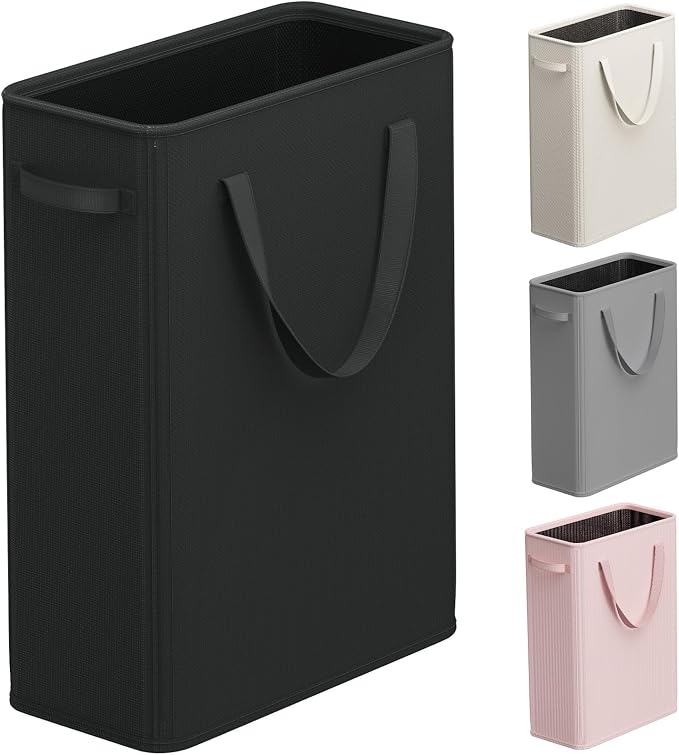 Optish 50L Slim Laundry Hamper, Small Laundry Basket With Handles, Black Narrow Laundry Basket for Dorm, Bedroom, Living Room, Collapsible Laundry Hamper