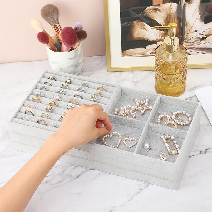 Fixwal Jewelry Organizer Trays 5 Pack 14in Stackable Drawer Box Dividers