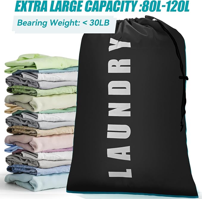 Laundry Bag,2 Pack Travel Laundry Bags for Dirty Clothes,Large Laundry Bags for Camping & Traveling,Dirty Clothes Travel Bag,24" x 36" (Black+ Gray)