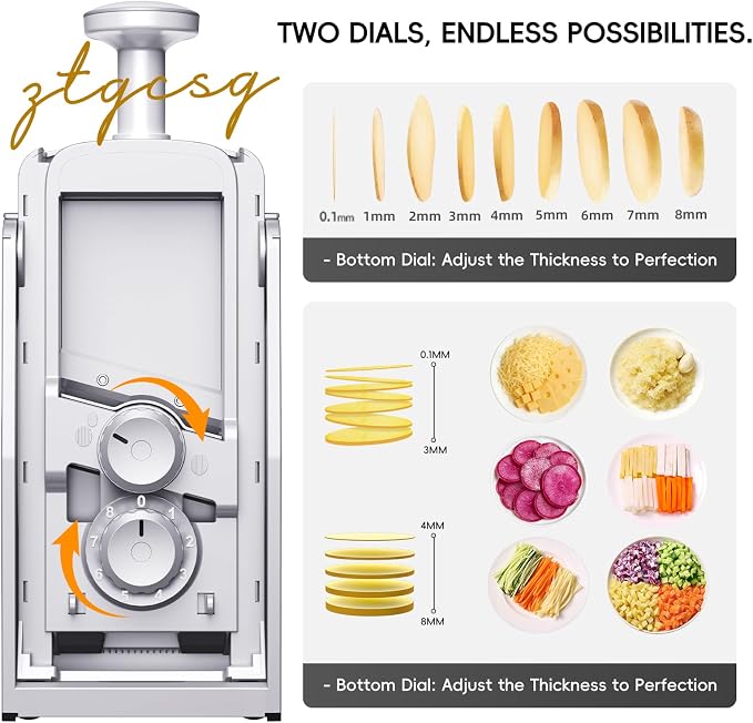 Vegetable Slicer with Adjustable Thickness, Easy to Clean Potato Mandoline Slicer with Container, Rapid Prep Veggie Cutter/Onion Slicer, Free Grater/Cleaning Brush (SliverGray)