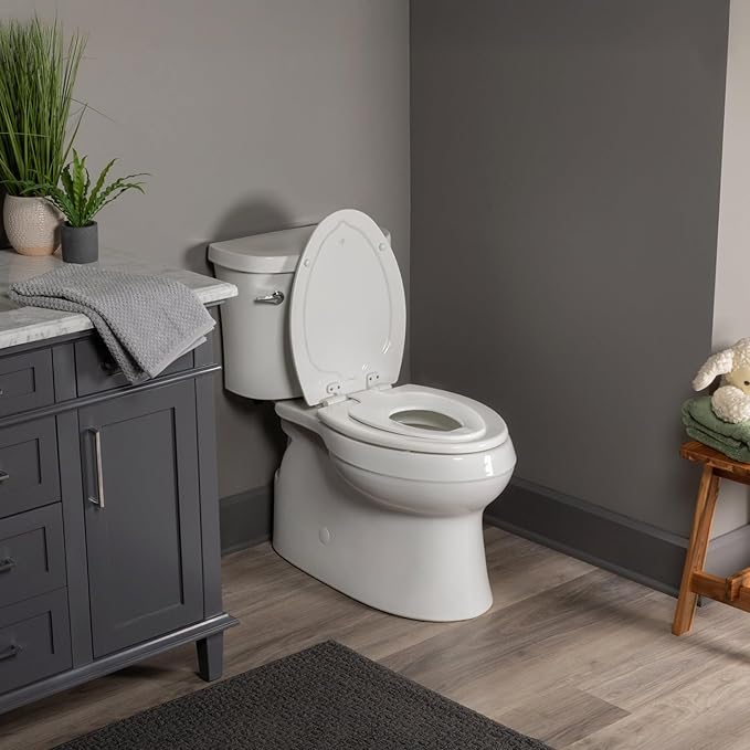 Mayfair NextStep2 Toilet Seat with Built-In Potty Training Seat, Slow-Close, Removable that will Never Loosen, Elongated, White, 2-Pack