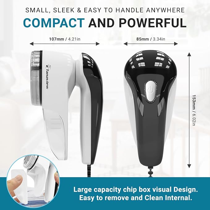 Power Corded Electric Fabric Shaver | No Battery, Pilling & Fuzz Remover for Clothes, Furniture, Couch, Sweaters, 6 Leaf Blades, Portable Defuzzer, Depiller