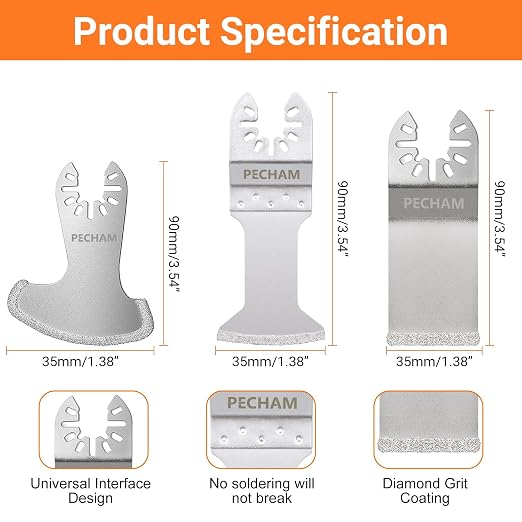 9PCS Diamond Oscillating Tool Blade, Multi Tool Blades Kits for Grout Removal and Soft Tile Cut, Fit Porter Cable Black & Decker Rockwell Ridgid Ryobi Milwaukee Chicago Craftsman