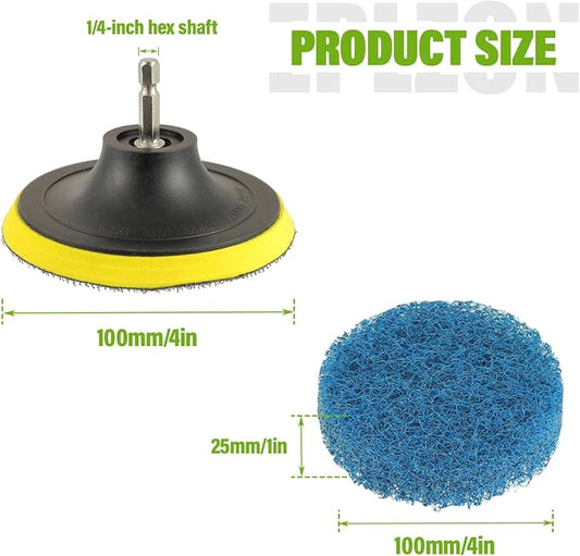 4 Inch Drill Brush Scrub Pads Cleaning Kit, 5X Faster Cleaning, Reusable Double Sided Scrub Pad for Bathroom Shower Tub Tile Grout Kitchen Toilet Hard Surfaces, 9 Pack(Blue)