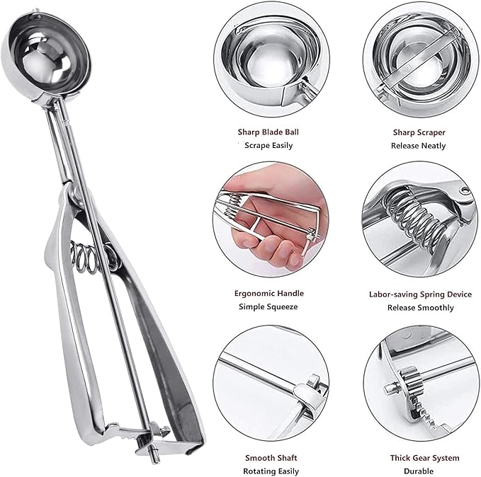 Ice Cream Scoop, 3Pcs Cookie Scoop Set, Stainless Steel Cookie Scoops for Baking Set of 3, Cookie Scooper for Baking, Ice Cream Scooper with Trigger Release, Cookie Dough Scoop
