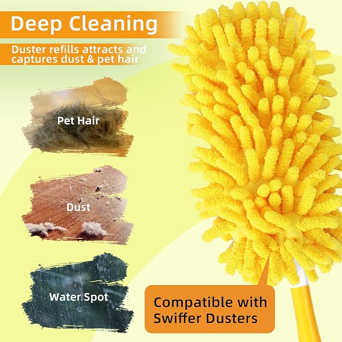 Reusable Chenille Duster Refill Compatible with Swiffer Duster | 360 Heavy Duty Dusters Refills - Washable Microfiber Ceiling Fan Duster for Swiffer Dusters, 4 Pack(Handle is Not Included)