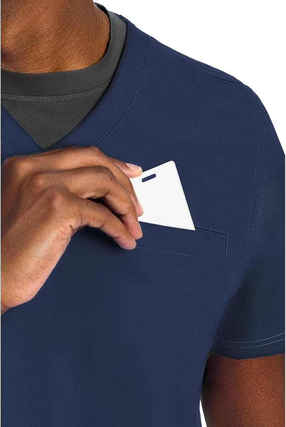 Med Couture Rothwear Touch Mens Scrubs Top 3 Pockets Modern Fit | 2-Way Stretch, Ultra-Soft Fabric, Lightweight Feel, Knit Details, Side Vents, Durable Construction, Easy Care