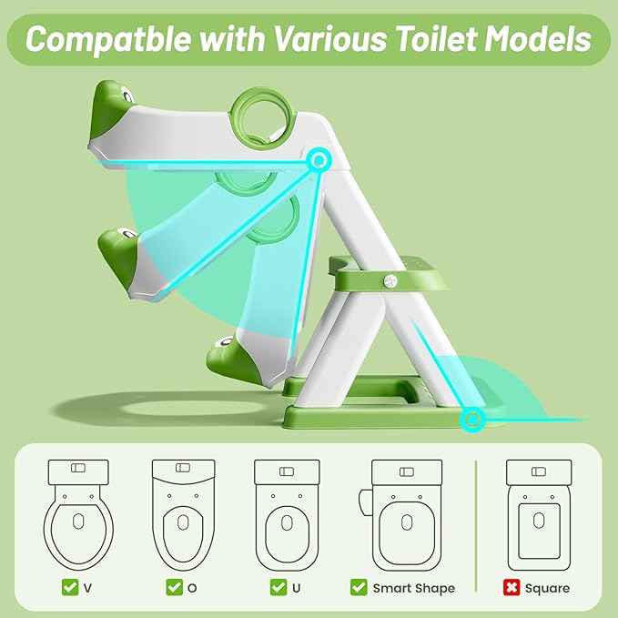 Potty Training Seat, Upgrade Toddler Toilet Seat for Kids Boys Girls, 2 in 1 Potty Training Toilet, Splash Guard Anti-Slip Pad Step Stool(Green-Frog)