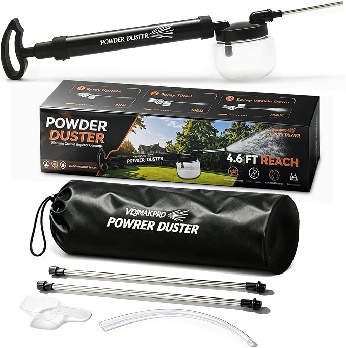 Diatomaceous Earth Powder Duster, 4 FT Adjustable Length Pump Applicator with Adjustable Powder Flow, Portable Dispenser & Sprayer for DE Dust Application