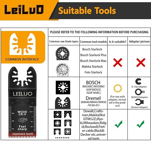7 Pcs Oscillating Tool Blade Japanese Teeth Extra Long Oscillating Saw Blades for Wood CRV Multitool Blades Set Compatible with DeWalt Makita Milwaukee and More
