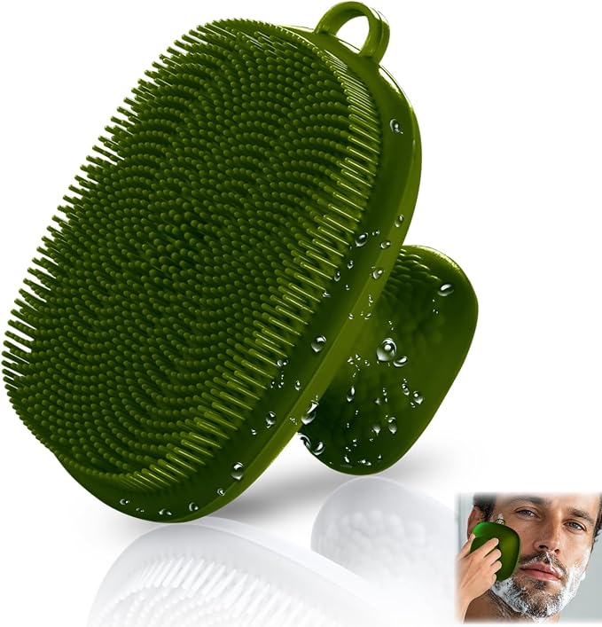 Silicone Face Scrubber for Men Facial Cleansing Brush Silicone Face Wash Brush Manual Waterproof Cleansing Skin Care Face Brushes for Cleansing and Exfoliating (Green)