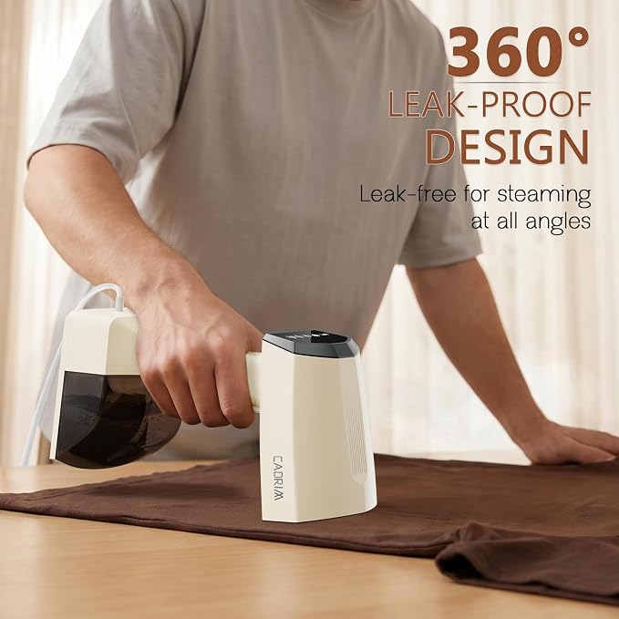 Cadrim Steamer for Clothes,Portable Handheld Fabric and Garment Steamer Iron Press Wrinkle Remover with Lint Remover & Fabric Brush – White