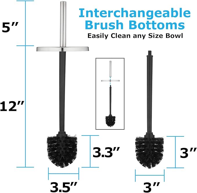 Blue Donuts Toilet Brush and Plunger Set with Holder, Modern Chrome Bathroom Accessories Toilet Plunger and Toilet Bowl Brush Combo