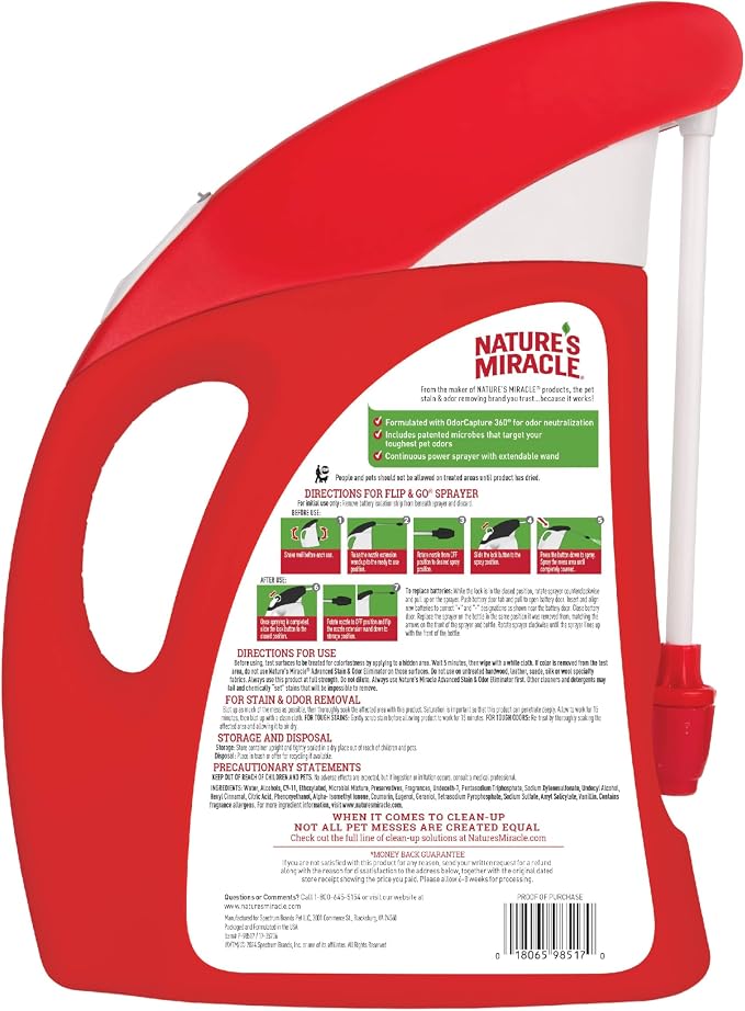 Nature's Miracle Advanced Dog Stain & Odor Eliminator Foam, 64 oz | Enzymatic Cleaner Eliminates the Toughest Dog Messes, Flip & Go Continuous Sprayer, Safe For Pets and Home*, Fresh Scent