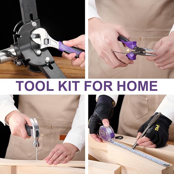 8V Cordless Drill, Purple Power Drill with Drill & Screw Bits Set, 3/8" Keyless Chuck, Rechargeable Electric Drill Tool Kit for Home Repairs, DIY Hand Tool,139PCS Tool Set for Women & Men