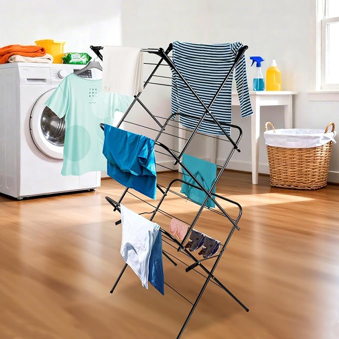 Foldable Clothes Drying Rack Laundry Drying Rack Black | Collapsible Use for Indoor & Outdoor | Space Saving | 54"x24"x17" | Easy to Assemble