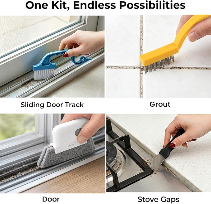 13 Pcs Window Track Cleaning Tools Set, Multifunctional Window Groove Cleaning Brush Kit, Hard Bristle for Sliding Door, Sill, Tile Lines, Shutter, Corner, Grout, Sink
