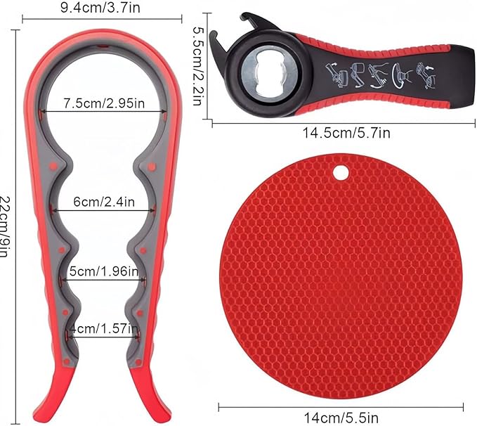 3-Piece Jar & Bottle Opener Set for Seniors, Non-Slip Silicone Grip Mat, Ergonomic Kitchen Gadget (blue)