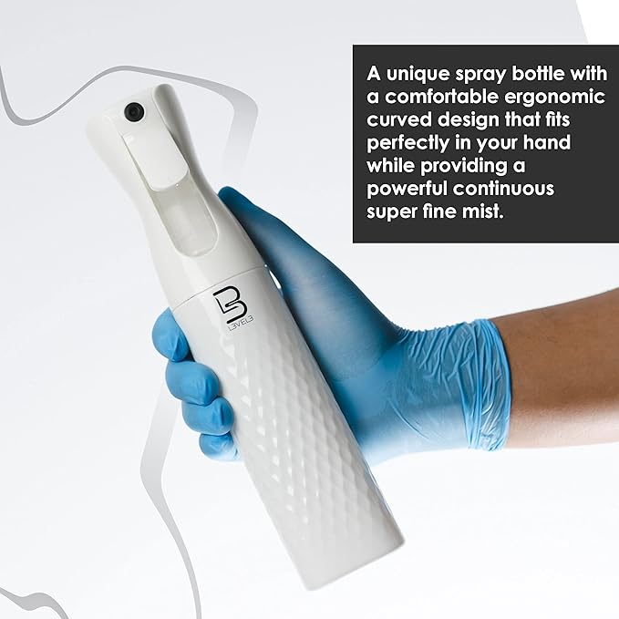 L3 Beveled Spray Bottle - Continuous Spray with a Fine Mist Pattern - Barber and Hair Stylist Supplies - Less Hand Fatigue Compared to Standard Bottles - Level Three Barber Spray - 300 ml (White)