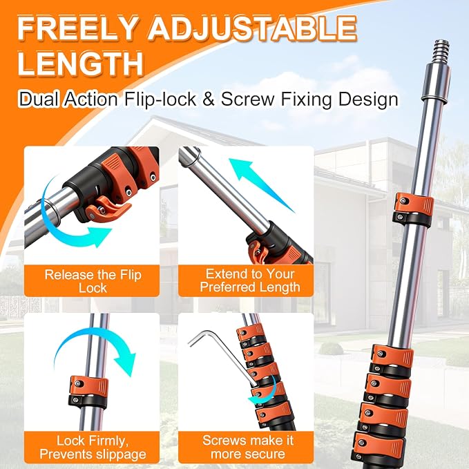 35FT High Reach Duster Kits with 5-29FT Extension Pole, Cobweb Duster with Telescoping Pole, Washable Ceiling Fan Cleaner & Window Squeegee for Glass Surfaces & High Roof