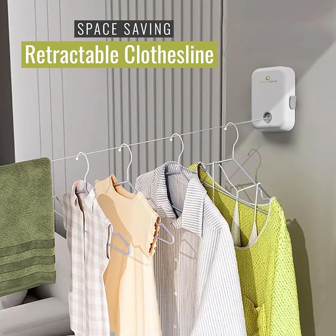 Retractable Clothesline – Heavy-Duty Indoor & Outdoor Drying Rack – RV Must-Have Air Drying Solution – Wall Mounted Compact Space Saving Laundry Line for Clothes Clothing Line