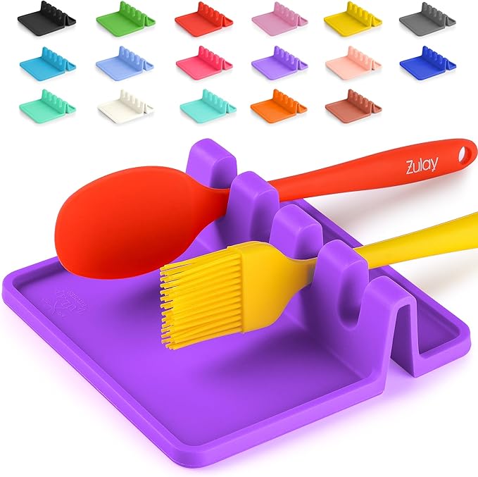 Zulay Kitchen Silicone Utensil Rest with Drip Pad for Multiple Utensils - BPA-Free, Heat-Resistant Spoon Rest & Spoon Holder for Stove Top - Kitchen Utensil Holder for Ladles & Tongs - Chive Blossom