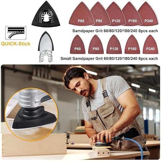 104 Pcs Oscillating Multi Tool Blade, Wood Metal Cutting and Sandpaper Oscillating Tool Accessories with Titanium Quick Tooth Japanese Tooth Multitool Blade Fit More Oscillating Tools