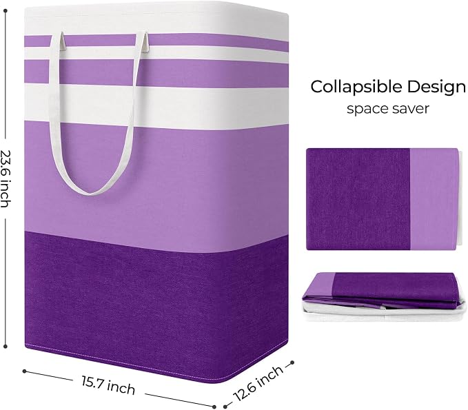 StorageRight Laundry Basket Hamper, 75L Collapsible Clothes Storage, Purple | Freestanding Clothes Hampers, Foldable design, with Easy Carry Handles, For Laundry, Bedroom, Dorm, Clothing, Towels, Toys