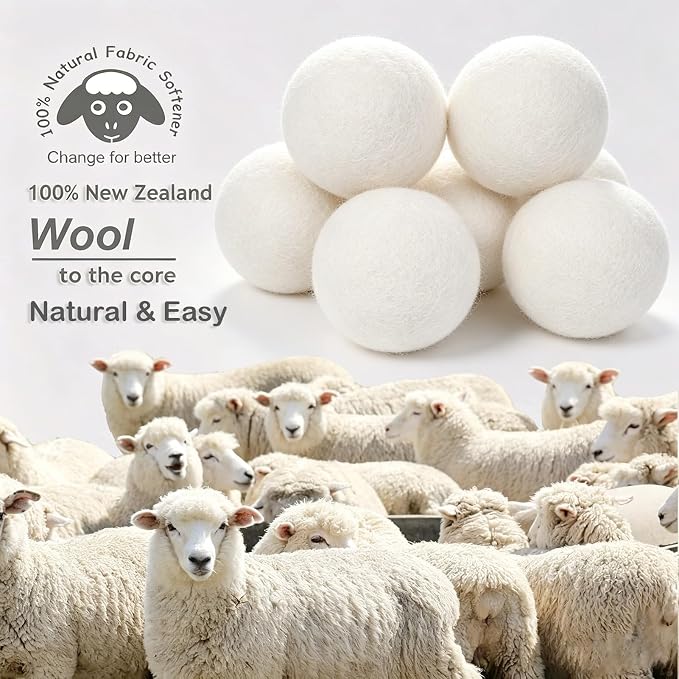 Budieggs Wool Dryer Balls XL 6-Pack, 100% New Zealand Wool Handmade | Chemical-Free Natural Fabric Softener Reusable, Reduces Wrinkles, Tangling, Drying time & Static Cling, Lasts 1000+ Loads