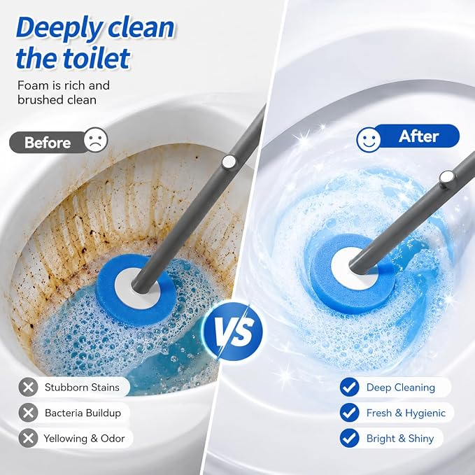 Disposable Toilet Brush with 32 Refills,Wall Mounted Toilet Wand and Holder Set, Deep Bathroom Cleaning Toilet Bowl Cleaner with Storage Holder